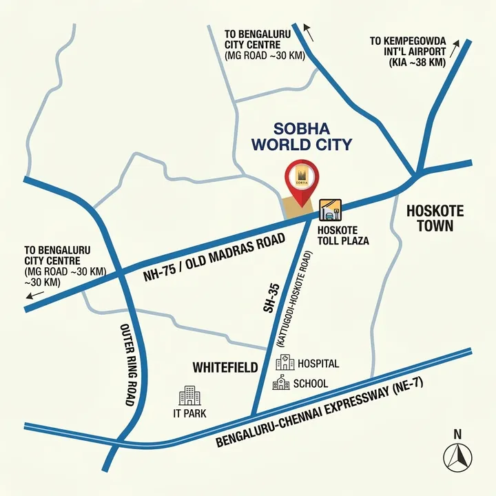 Location map of Sobha World City at Hoskote